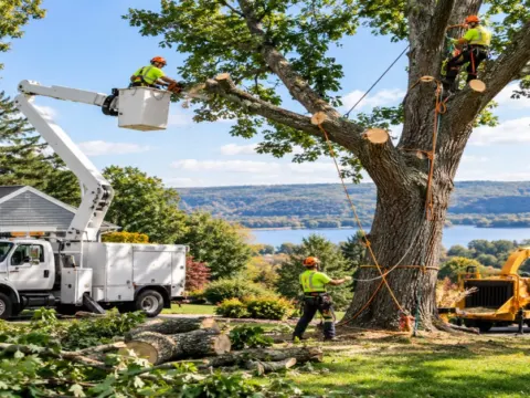 Professional arborist providing a tree removal cost Dutchess County NY estimate consultation.
