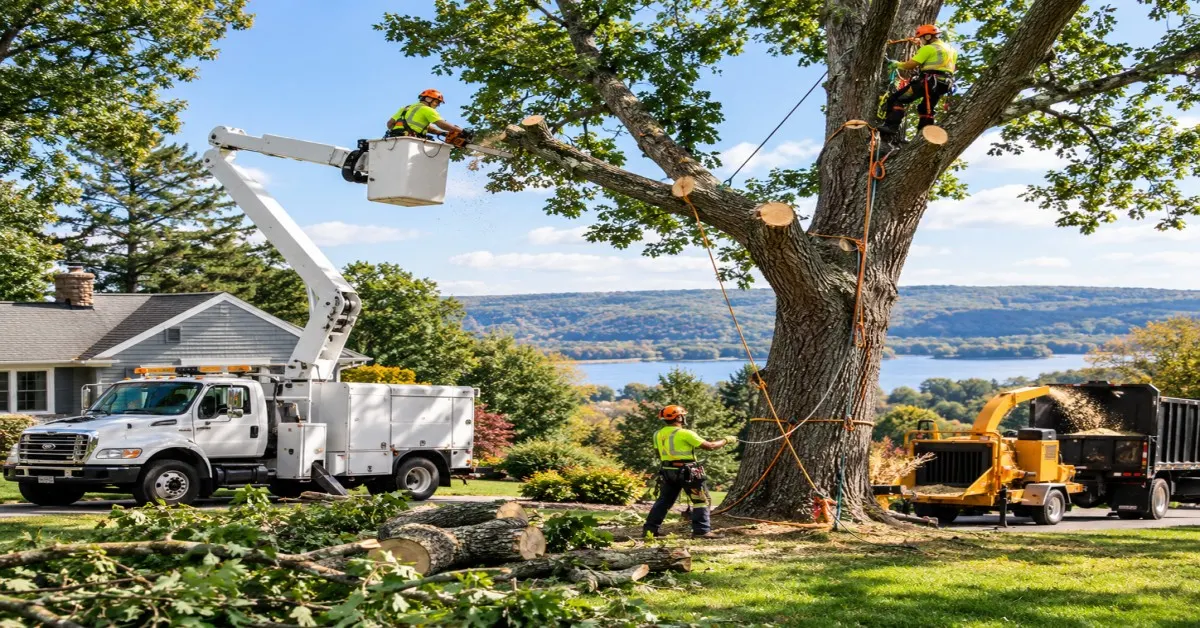 Professional arborist providing a tree removal cost Dutchess County NY estimate consultation.
